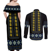 Yellow Ukraine Folk Patterns Couples Matching Off Shoulder Maxi Dress and Long Sleeve Button Shirt - Wonder Print Shop