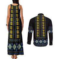 Yellow Ukraine Folk Patterns Couples Matching Tank Maxi Dress and Long Sleeve Button Shirt - Wonder Print Shop