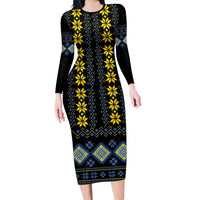 Yellow Ukraine Folk Patterns Family Matching Long Sleeve Bodycon Dress and Hawaiian Shirt - Wonder Print Shop