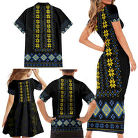 Yellow Ukraine Folk Patterns Family Matching Short Sleeve Bodycon Dress and Hawaiian Shirt - Wonder Print Shop