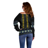Yellow Ukraine Folk Patterns Off Shoulder Sweater - Wonder Print Shop