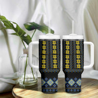 Yellow Ukraine Folk Pattern Tumbler With Handle - Wonder Print Shop