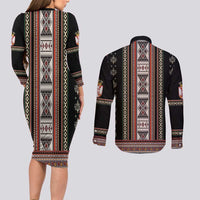 Serbia Folk Pattern Couples Matching Long Sleeve Bodycon Dress and Long Sleeve Button Shirt God of Justice - Wonder Print Shop