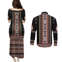 Serbia Folk Pattern Couples Matching Puletasi and Long Sleeve Button Shirt God of Justice - Wonder Print Shop
