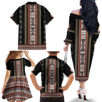 Serbia Folk Pattern Family Matching Off The Shoulder Long Sleeve Dress and Hawaiian Shirt God of Justice - Wonder Print Shop