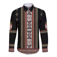Serbia Folk Pattern Long Sleeve Button Shirt God of Justice - Wonder Print Shop