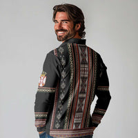 Serbia Folk Pattern Long Sleeve Polo Shirt God of Justice - Wonder Print Shop