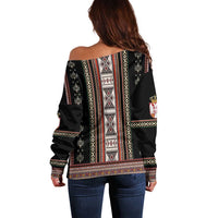 Serbia Folk Pattern Off Shoulder Sweater God of Justice - Wonder Print Shop