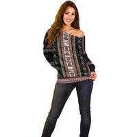 Serbia Folk Pattern Off Shoulder Sweater God of Justice - Wonder Print Shop
