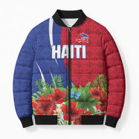 Personalized Afro-Haitians Tropical Bomber Puffer Jacket Fleur-De-Lis Veves Motif - Wonder Print Shop