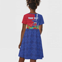 Personalized Afro-Haitians Tropical Kid Short Sleeve Dress Fleur-De-Lis Veves Motif LT18