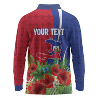 Personalized Afro-Haitians Tropical Long Sleeve Polo Shirt Fleur-De-Lis Veves Motif - Wonder Print Shop