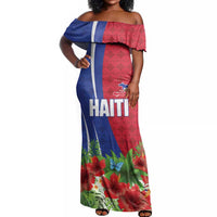 Personalized Afro-Haitians Tropical Off Shoulder Maxi Dress Fleur-De-Lis Veves Motif - Wonder Print Shop