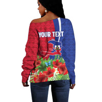 Personalized Afro-Haitians Tropical Off Shoulder Sweater Fleur-De-Lis Veves Motif - Wonder Print Shop