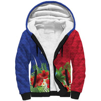 Personalized Afro-Haitians Tropical Sherpa Hoodie Fleur-De-Lis Veves Motif - Wonder Print Shop
