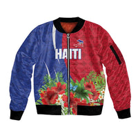 Personalized Afro-Haitians Tropical Sleeve Zip Bomber Jacket Fleur-De-Lis Veves Motif - Wonder Print Shop