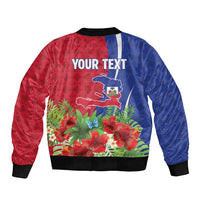 Personalized Afro-Haitians Tropical Sleeve Zip Bomber Jacket Fleur-De-Lis Veves Motif - Wonder Print Shop