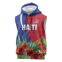 Personalized Afro-Haitians Tropical Sleeveless Hoodie Fleur-De-Lis Veves Motif - Wonder Print Shop