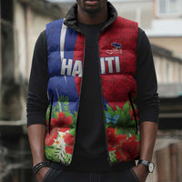 Personalized Afro-Haitians Tropical Sleeveless Puffer Jacket Fleur-De-Lis Veves Motif - Wonder Print Shop