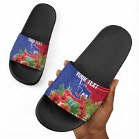 Personalized Afro-Haitians Tropical Slide Sandals Fleur-De-Lis Veves Motif - Wonder Print Shop