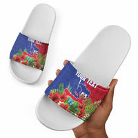 Personalized Afro-Haitians Tropical Slide Sandals Fleur-De-Lis Veves Motif - Wonder Print Shop