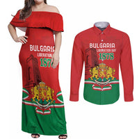 Personalized Bulgaria Liberation Day Couples Matching Off Shoulder Maxi Dress and Long Sleeve Button Shirt Shipka Monument Unity Makes Strength
