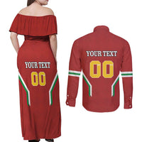 Custom Bulgaria Football Couples Matching Off Shoulder Maxi Dress and Long Sleeve Button Shirt The Lions Come Champions Red Version