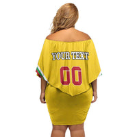 Custom Bulgaria Football Family Matching Off Shoulder Short Dress and Hawaiian Shirt The Lions Come Champions Yellow Version