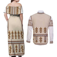 Hutsul Keptar Ukraine Couples Matching Off Shoulder Maxi Dress and Long Sleeve Button Shirt Carpathian Folk Embroidery Heritage Style - Wonder Print Shop