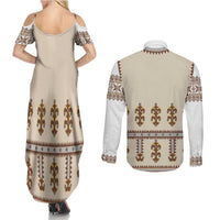 Hutsul Keptar Ukraine Couples Matching Summer Maxi Dress and Long Sleeve Button Shirt Carpathian Folk Embroidery Heritage Style - Wonder Print Shop