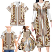 Hutsul Keptar Ukraine Family Matching Long Sleeve Bodycon Dress and Hawaiian Shirt Carpathian Folk Embroidery Heritage Style
