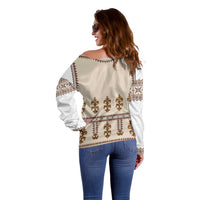 Hutsul Keptar Ukraine Off Shoulder Sweater Carpathian Folk Embroidery Heritage Style - Wonder Print Shop