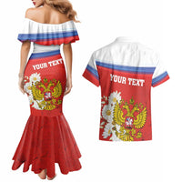 Personalized Russia Couples Matching Mermaid Dress and Hawaiian Shirt Coat Of Arms With Chamomile Flower