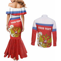 Personalized Russia Couples Matching Mermaid Dress and Long Sleeve Button Shirt Coat Of Arms With Chamomile Flower