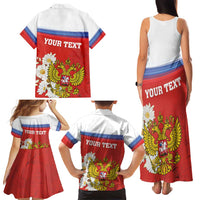 Personalized Russia Family Matching Tank Maxi Dress and Hawaiian Shirt Coat Of Arms With Chamomile Flower