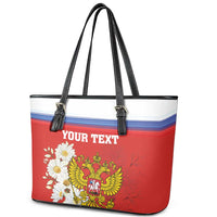 Personalized Russia Leather Tote Bag Coat Of Arms With Chamomile Flower