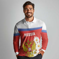 Personalized Russia Long Sleeve Polo Shirt Coat Of Arms With Chamomile Flower