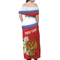 Personalized Russia Off Shoulder Maxi Dress Coat Of Arms With Chamomile Flower
