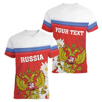 Personalized Russia Women V-Neck T-Shirt Coat Of Arms With Chamomile Flower