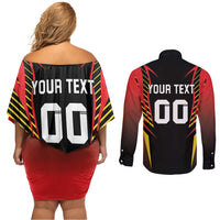 Custom Belgium Football Couples Matching Off Shoulder Short Dress and Long Sleeve Button Shirt Les Diables rouges Devil Mascot