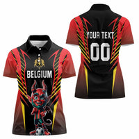 Custom Belgium Football Women Polo Shirt Les Diables rouges Devil Mascot