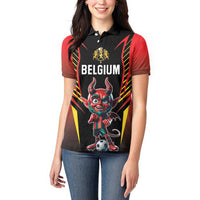Custom Belgium Football Women Polo Shirt Les Diables rouges Devil Mascot