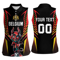 Custom Belgium Football Women Sleeveless Polo Shirt Les Diables rouges Devil Mascot