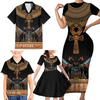 Ankh Egypt Family Matching Short Sleeve Bodycon Dress and Hawaiian Shirt Ankh Egyptian Hieroglyphs Alphabet