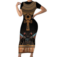 Ankh Egypt Family Matching Short Sleeve Bodycon Dress and Hawaiian Shirt Ankh Egyptian Hieroglyphs Alphabet