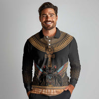 Ankh Egypt Long Sleeve Polo Shirt Ankh Egyptian Hieroglyphs Alphabet