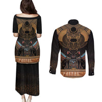 The Scarab Beetle Couples Matching Puletasi and Long Sleeve Button Shirt Egyptian Hieroglyphs Alphabet