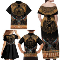 The Scarab Beetle Family Matching Off Shoulder Maxi Dress and Hawaiian Shirt Egyptian Hieroglyphs Alphabet
