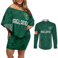 Custom Ireland Rugby Couples Matching Off Shoulder Short Dress and Long Sleeve Button Shirt Come On Shamrock