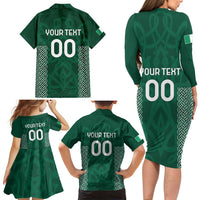 Custom Ireland Rugby Family Matching Long Sleeve Bodycon Dress and Hawaiian Shirt Come On Shamrock